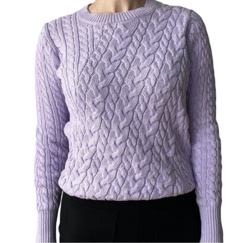 J.crew 100% cotton diagonal cable knit long sleeve crew neck sweater purple XS